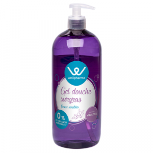 Bouteille de gel douche surgras wellpharma parfum violette